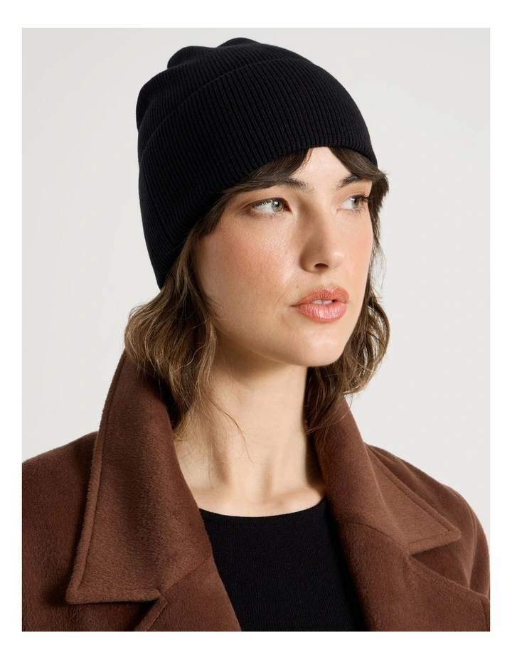 Rib Beanie in Black image 4