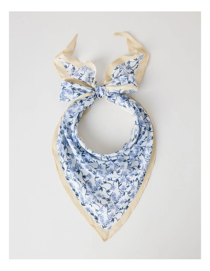 Triangle Scarf in Cream and Blue Floral Print image 1