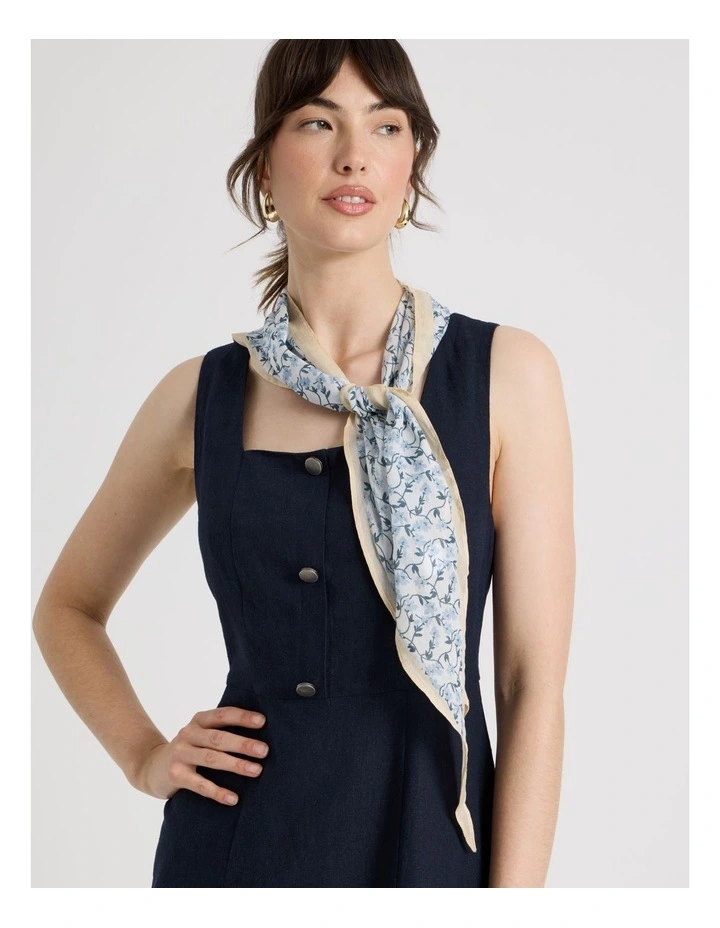 Triangle Scarf in Cream and Blue Floral Print image 2