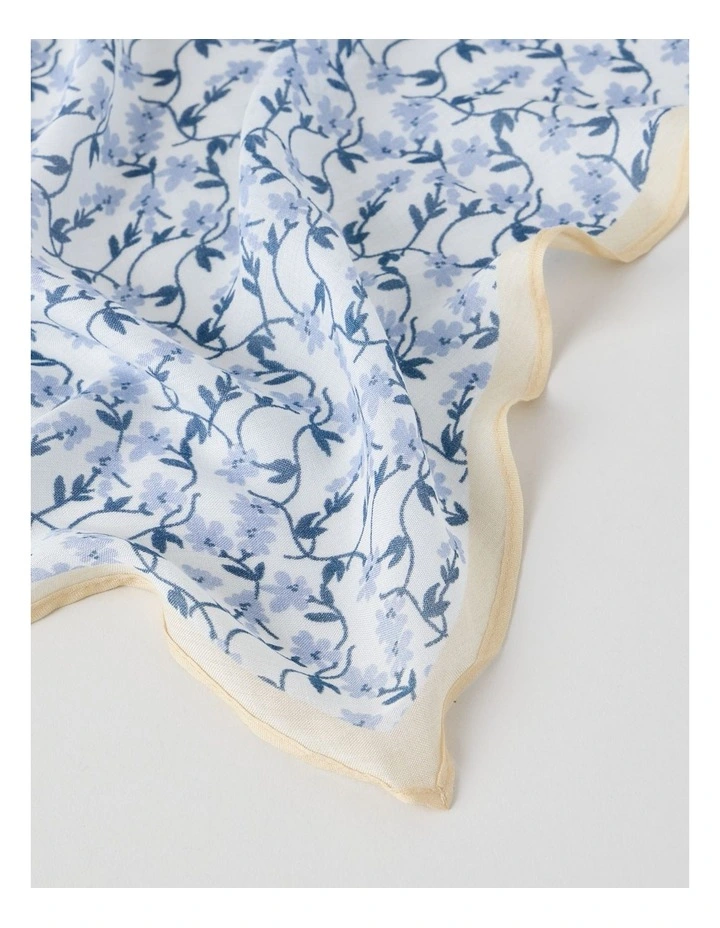 Triangle Scarf in Cream and Blue Floral Print image 3