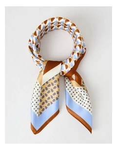 Spliced Scarf in Tan and Blue Geometric Print