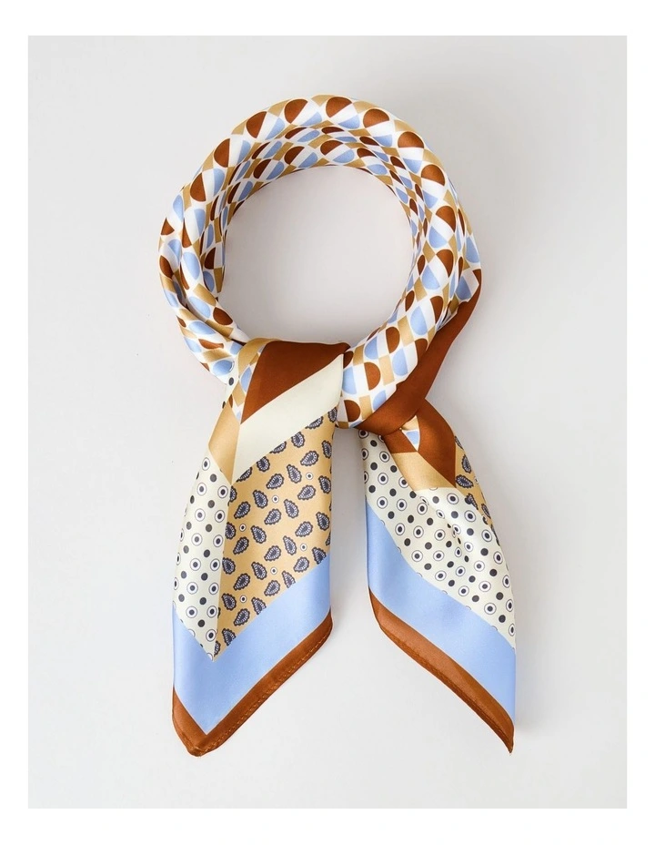 Spliced Scarf in Tan and Blue Geometric Print image 1