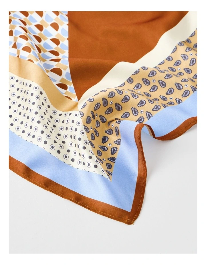 Spliced Scarf in Tan and Blue Geometric Print image 3