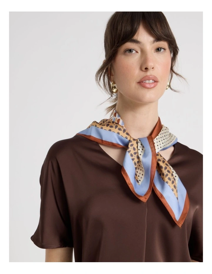Spliced Scarf in Tan and Blue Geometric Print image 4