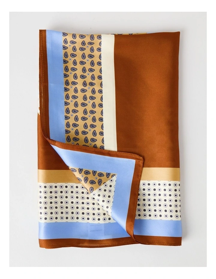 Spliced Scarf in Tan and Blue Geometric Print image 5