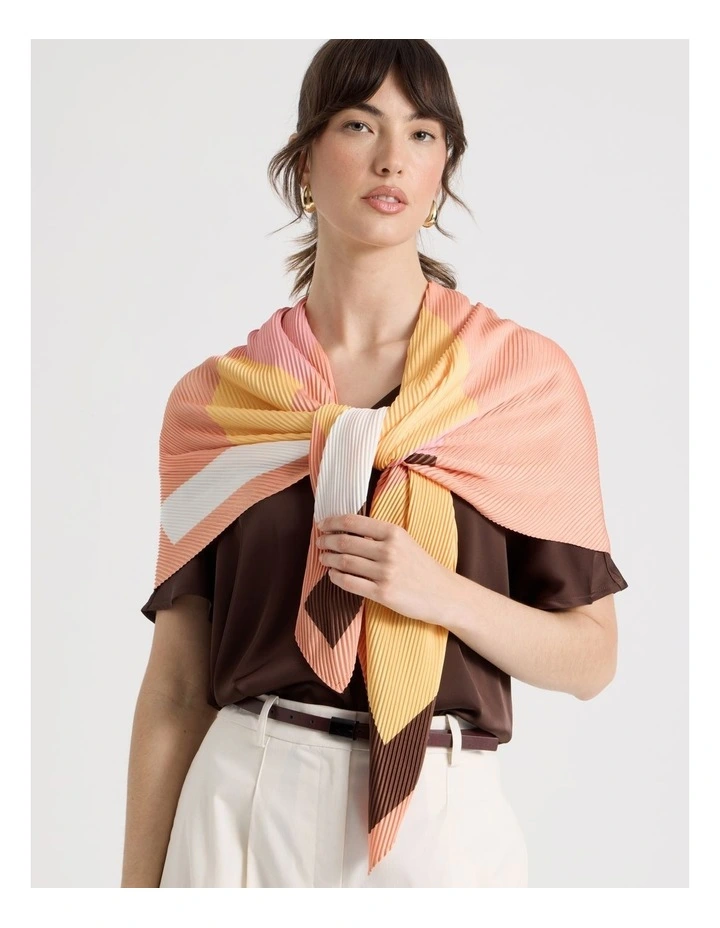 Pleated Scarf in Peach Geometric Print image 2