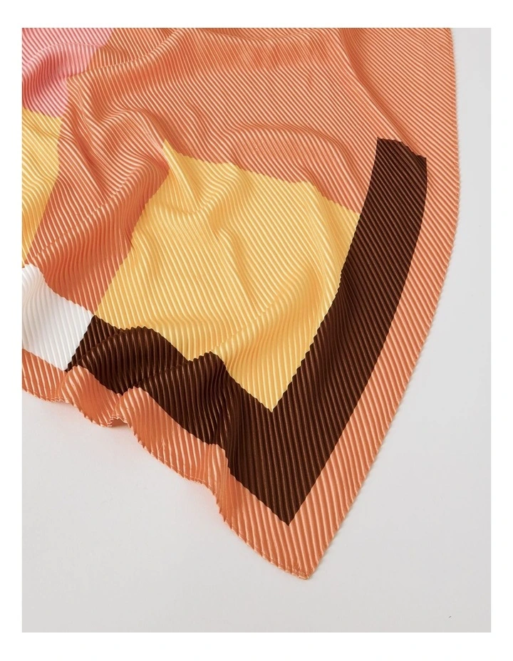 Pleated Scarf in Peach Geometric Print image 3