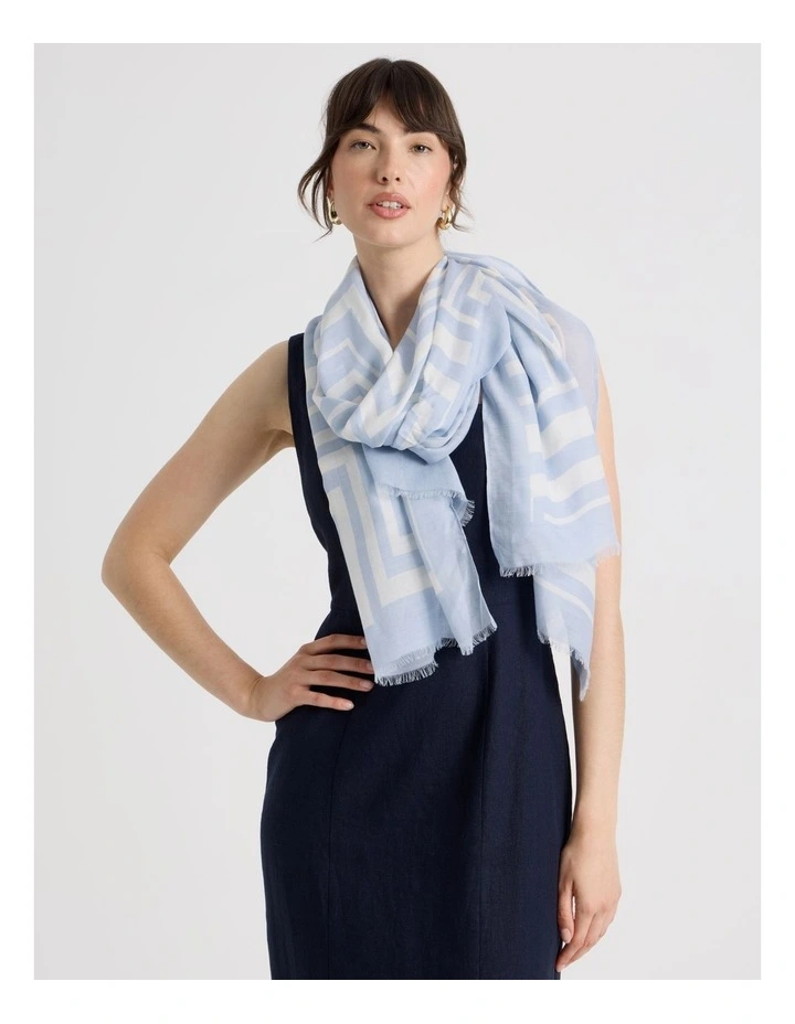 Lightweight Scarf in Blue Geometric Print image 2