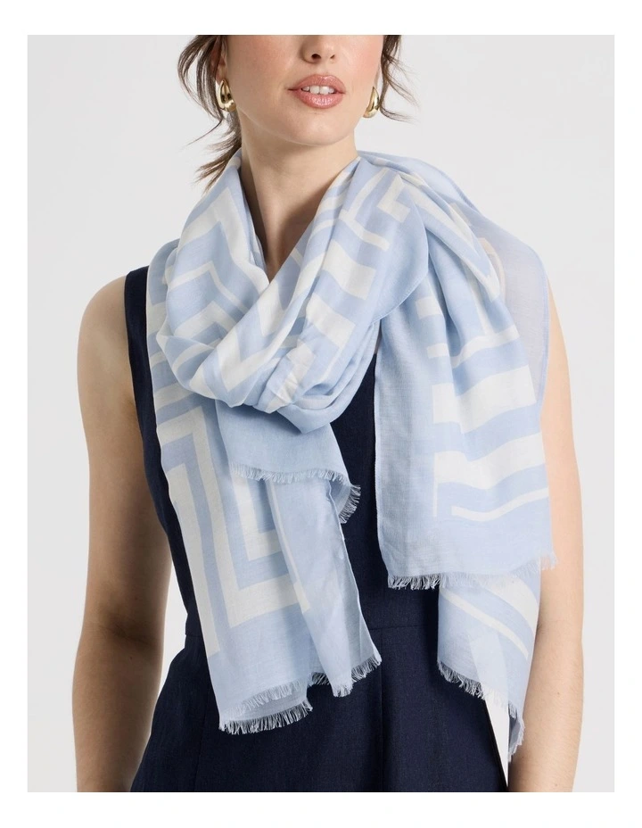 Lightweight Scarf in Blue Geometric Print image 4