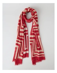 Lightweight Scarf in Geometric Red Print
