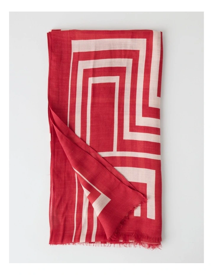 Lightweight Scarf in Geometric Red Print image 3