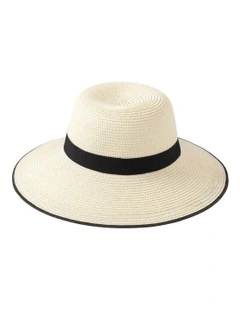Turned Down Brim Hat with Bow in Sand