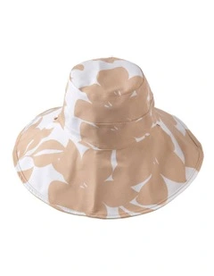 Leaf Print Canvas Hat in Beige