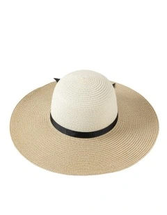 Wide Brim Hat With Tails in Sand/White