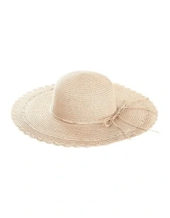 Scalloped Edge Wide Brim Hat in Sand
