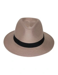 Pana-Mate Fedora Summer Hat in Taupe/Black