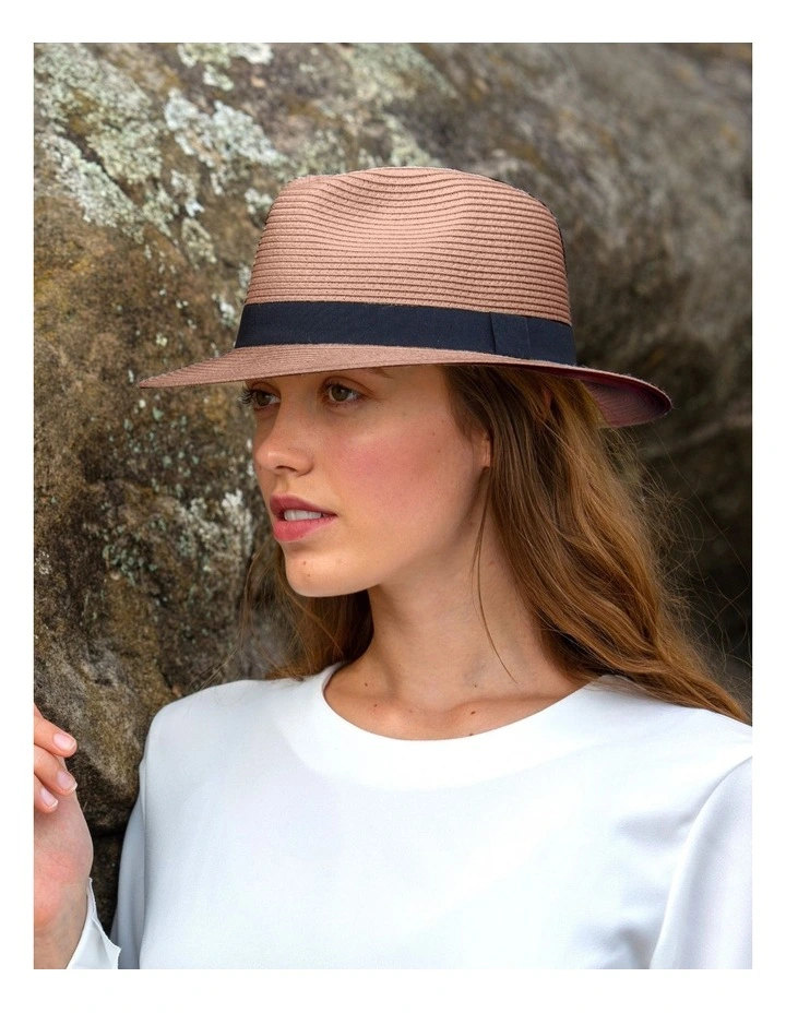 Pana-Mate Fedora Summer Hat in Taupe/Black image 2
