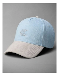 Calvin Klein Denim Suede Monogram Cap in Vintage Denim