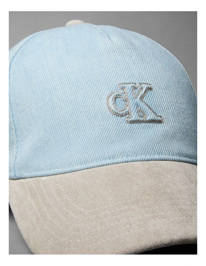 Calvin Klein Denim Suede Monogram Cap in Vintage Denim image 3