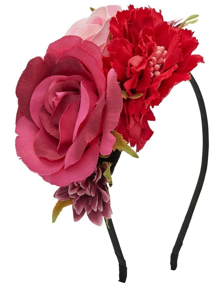 Ivy Flower Crown headband in Pink & Red image 1