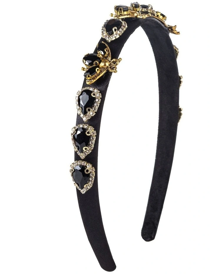 Jewelled Bee Headband in Black image 2