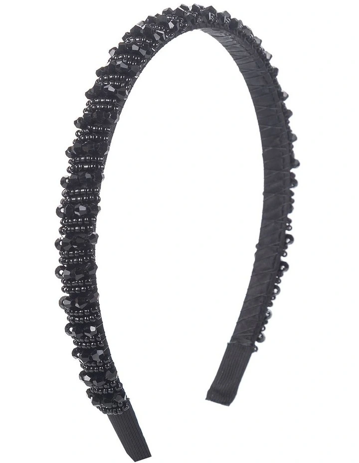 Beaded Headband in Black image 2
