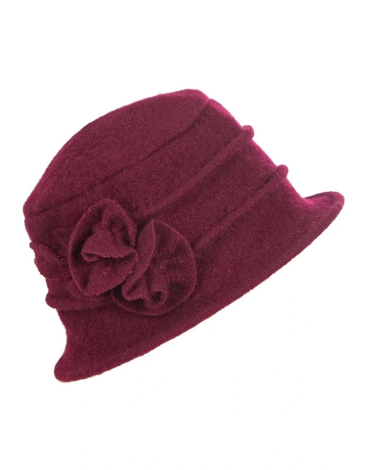 Cloche Hat With Flower in Burgundy image 1