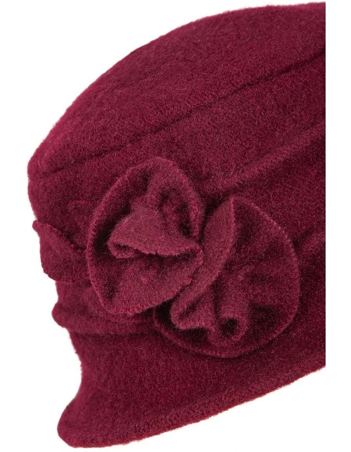 Cloche Hat With Flower in Burgundy image 2