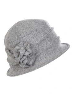 Cloche Hat With Flower in Grey
