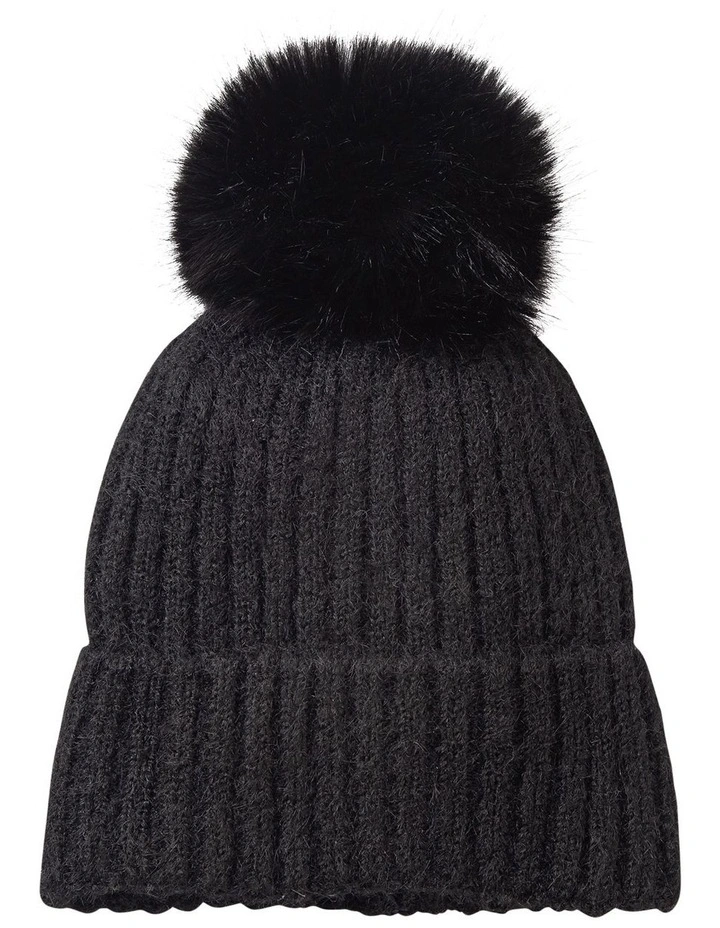 Knit Beanie With Pom Pom Winter Hats in Black image 1