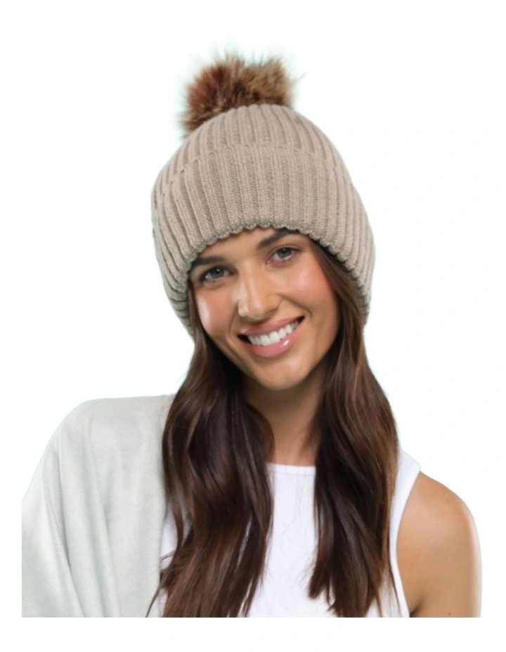 Valentine Wool-Blend Beanie in Latte Brown image 2