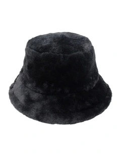 Carla Faux Fur Bucket Hat in Black