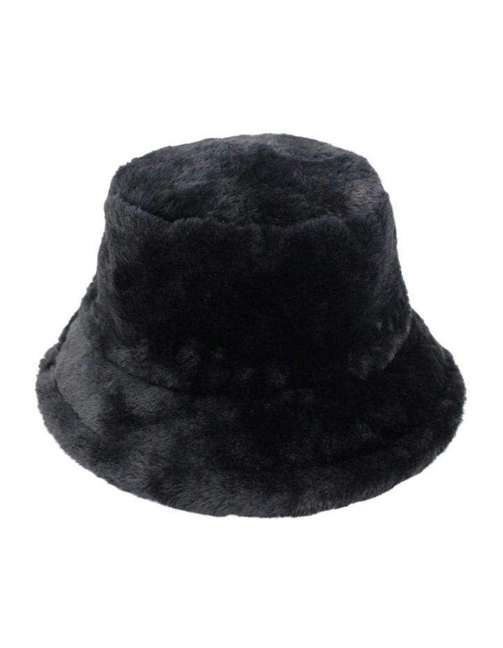 Carla Faux Fur Bucket Hat in Black image 1