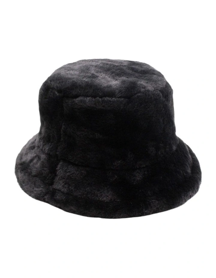 Carla Faux Fur Bucket Hat in Black image 4