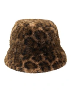 Marissa Faux Fur Bucket Hat in Brown