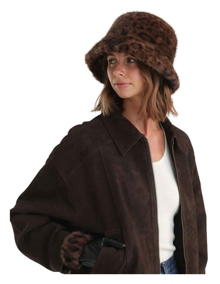 Marissa Faux Fur Bucket Hat in Brown image 2