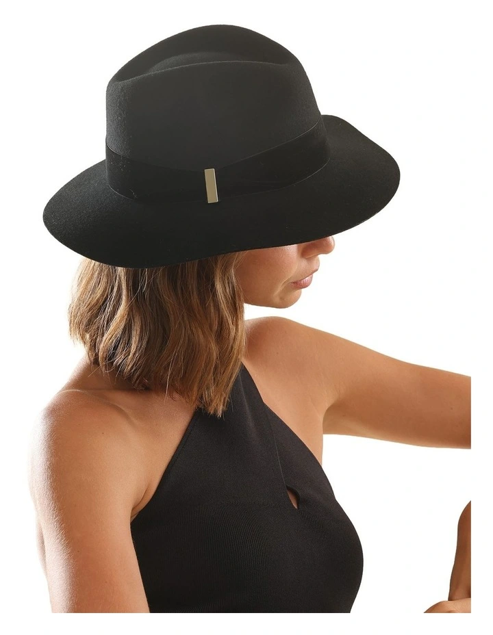 Payton Wool Felt Fedora Hat in Black image 3