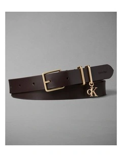 Calvin Klein Monogram Leather Signature Logo Charm Belt in Delicioso Antique Light
