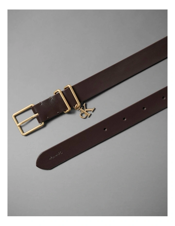 Calvin Klein Monogram Leather Signature Logo Charm Belt in Delicioso Antique Light image 3