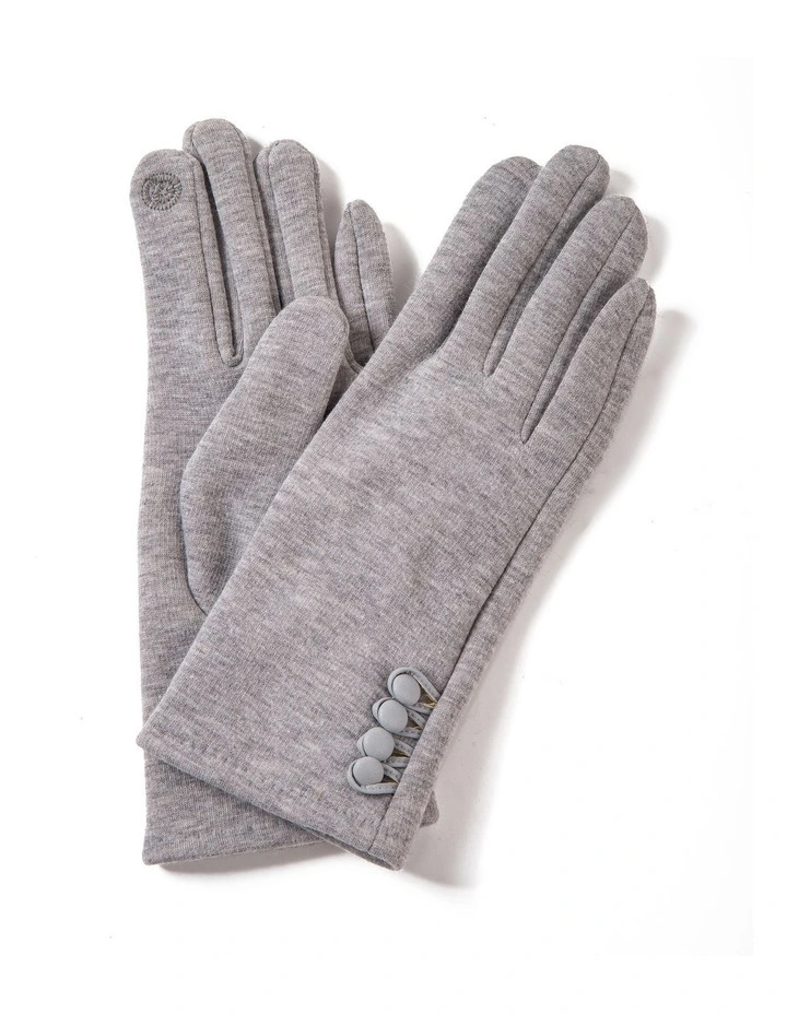 Button Trimmed Gloves in Pale Grey image 1