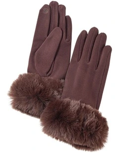 Faux Fur Wrist Detail Gloves in Chocolate