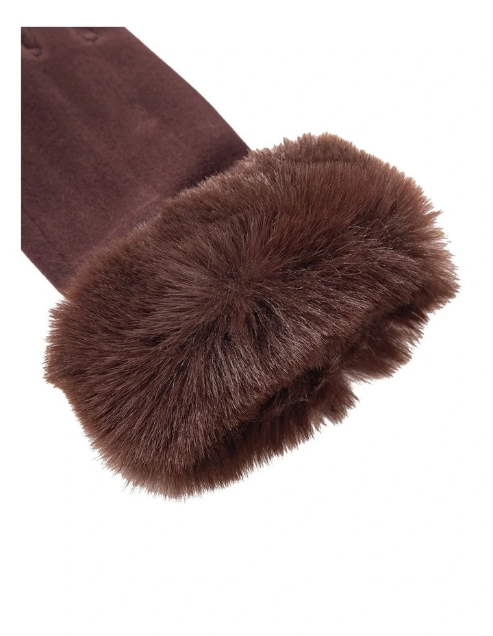 Faux Fur Wrist Detail Gloves in Chocolate image 2