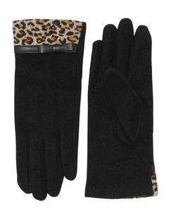 Jacqueline Wool Blend Gloves in Brown Leopard Animal Print