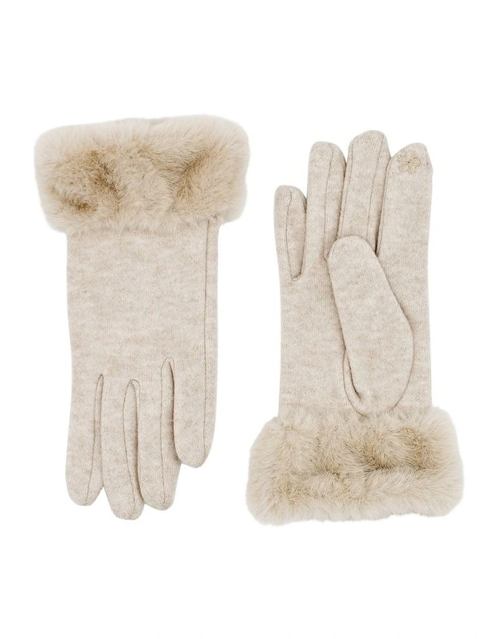 Tammy Faux Fur Gloves in White Cream image 1