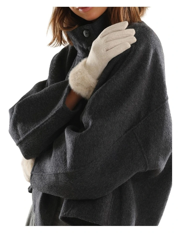 Tammy Faux Fur Gloves in White Cream image 2