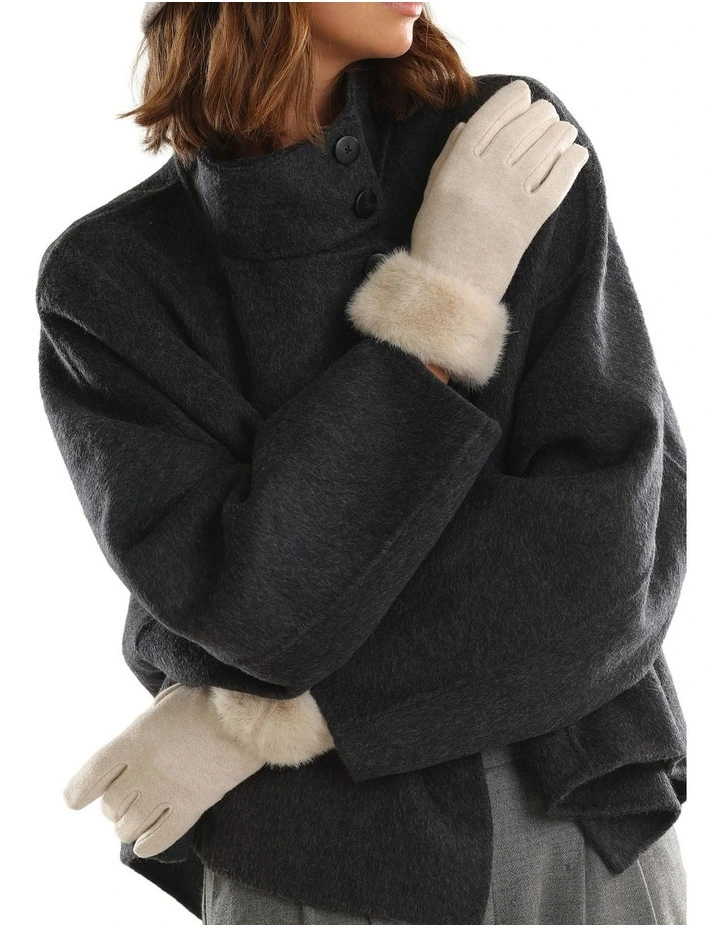 Tammy Faux Fur Gloves in White Cream image 3