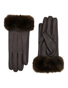 Gia Faux Leather Gloves in Brown