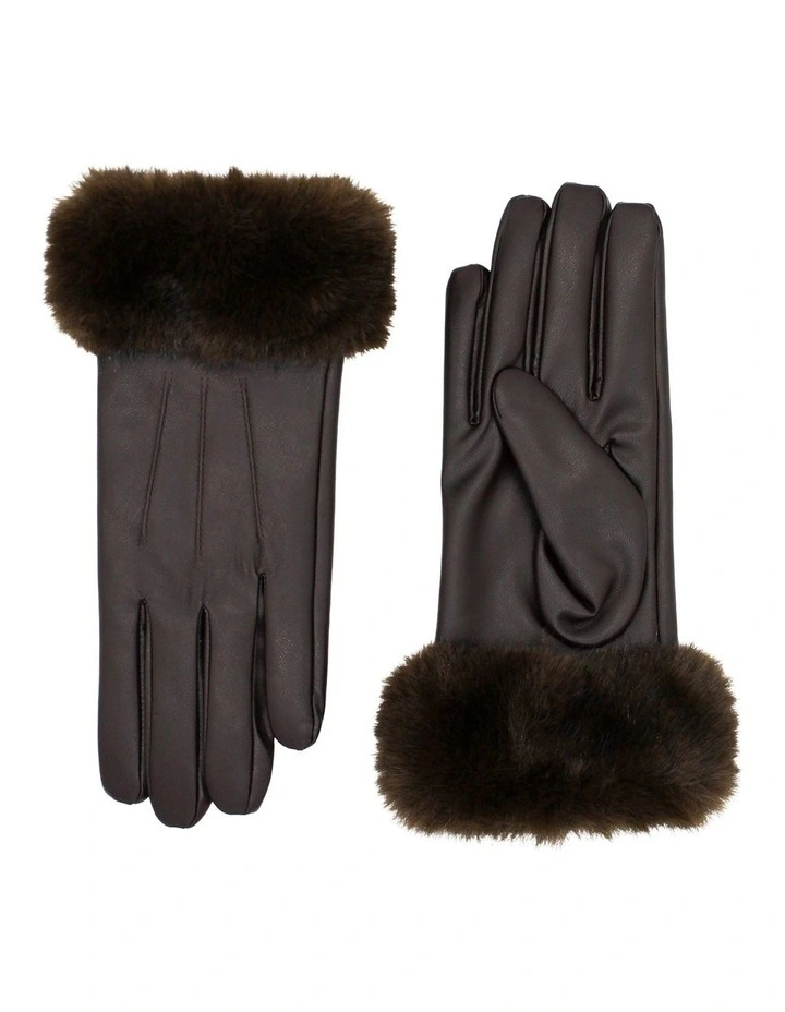 Gia Faux Leather Gloves in Brown image 1