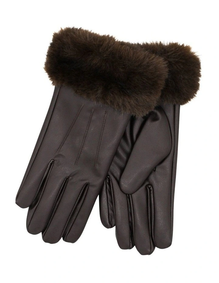 Gia Faux Leather Gloves in Brown image 3