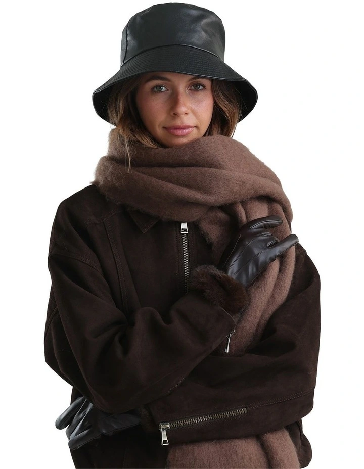 Gia Faux Leather Gloves in Brown image 5